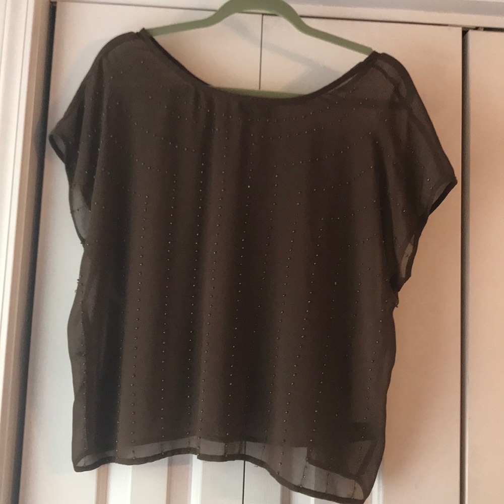 Boutique Brown Sheer top with gold bead detail